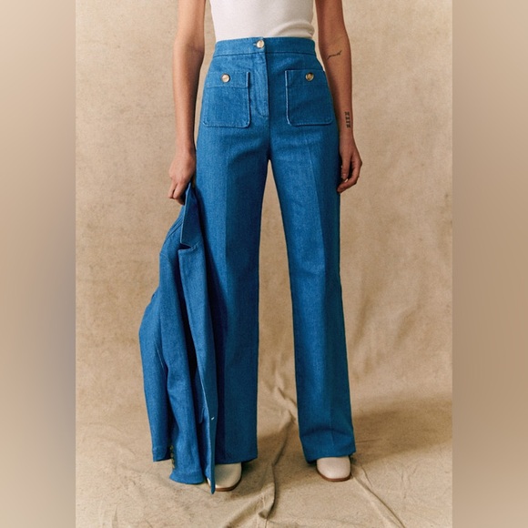 Sezane Pants - Sezane Wide Leg Jeans Size 14 Dan Trousers In Cyan Size 14 EU 46